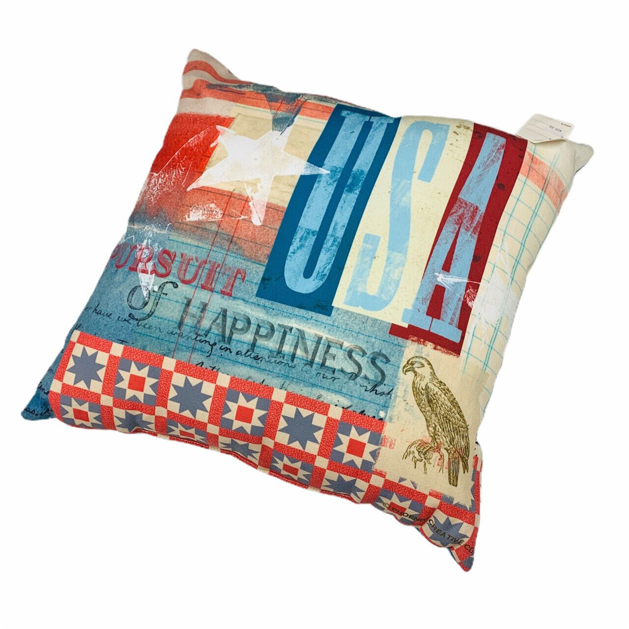 America USA Pursuit of Happiness Patriotic Indoor Outdoor 18" Pillow Climaweave