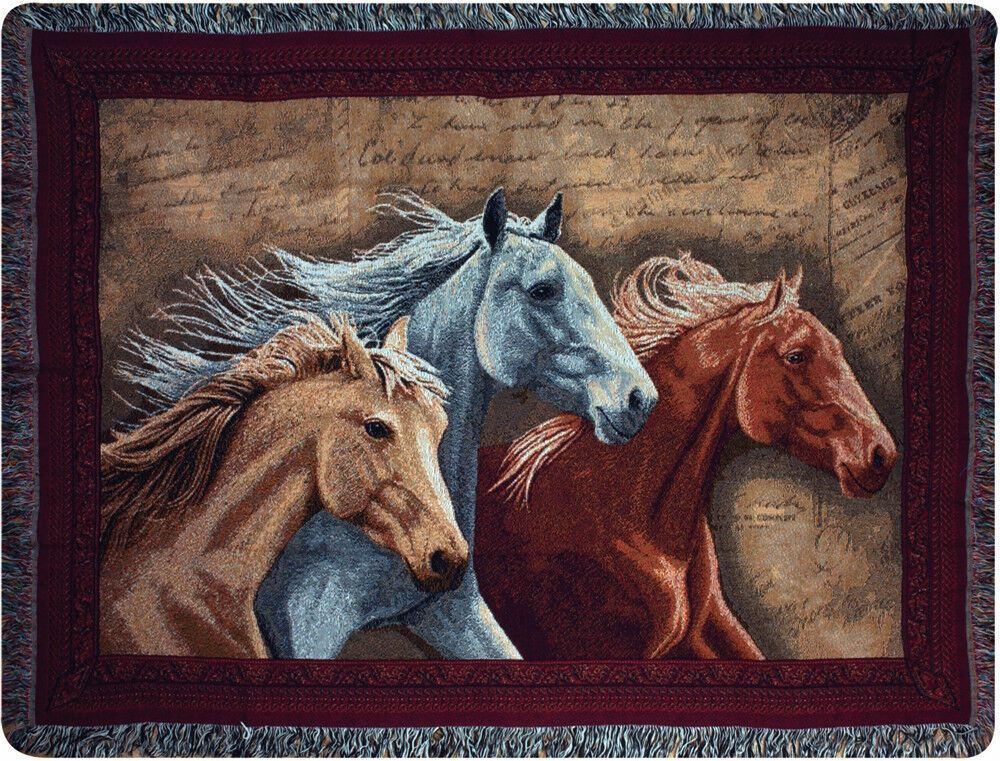 Three Horses Tapestry Afghan Throw