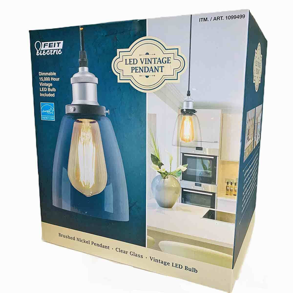 Feit Electric LED Vintage Pendant Hanging Light Adjustable Cord Shade and Bulb