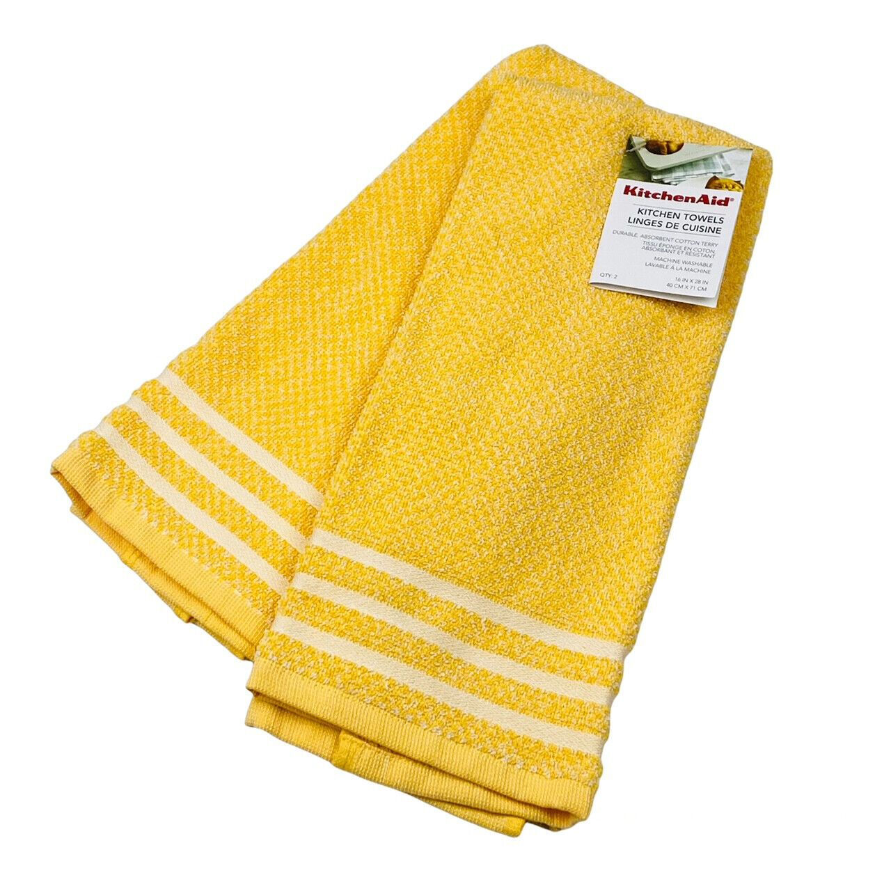 KitchenAid Absorbent Cotton Oversized Kitchen Towels Set of 2 Butter Yellow