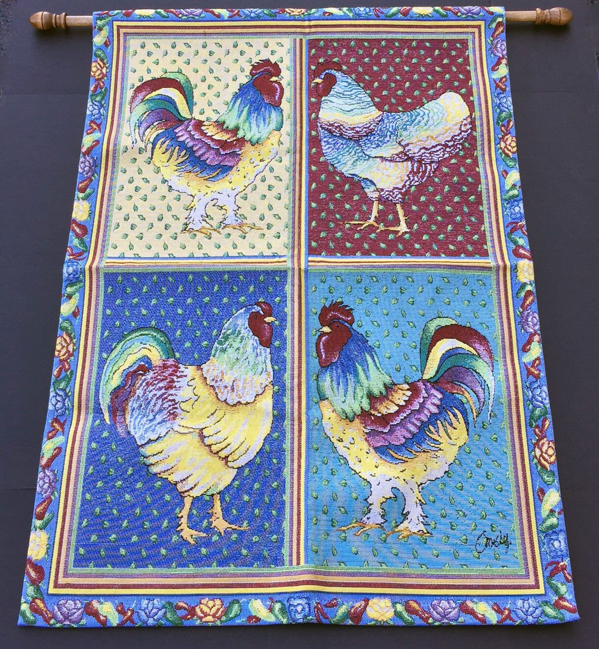 Rooster Party Tapestry Wall Hanging ~ Artist, Anne Ormsby