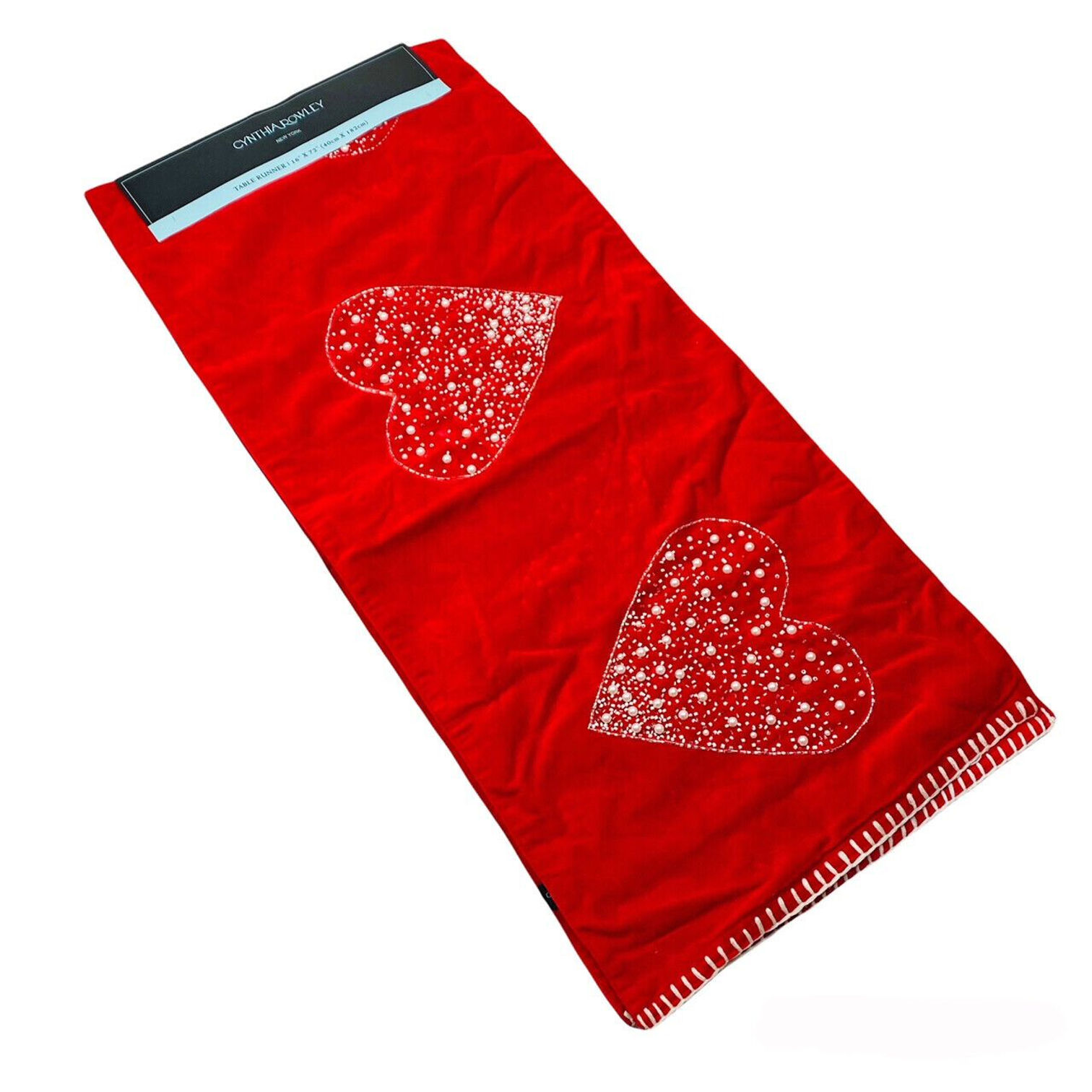 Nicole Miller Valentine's Day Beaded Love Hearts with Pearls 72" Table Runner