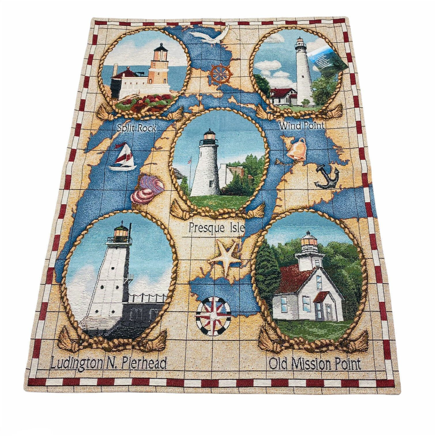Lighthouses of Great Lakes Split Rock Presque Isle Tapestry Wall Hanging