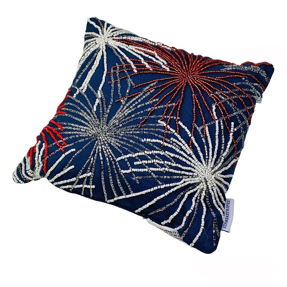 Stars & Stripes 4th of July America Fireworks Beaded Heart 12" Toss Pillow
