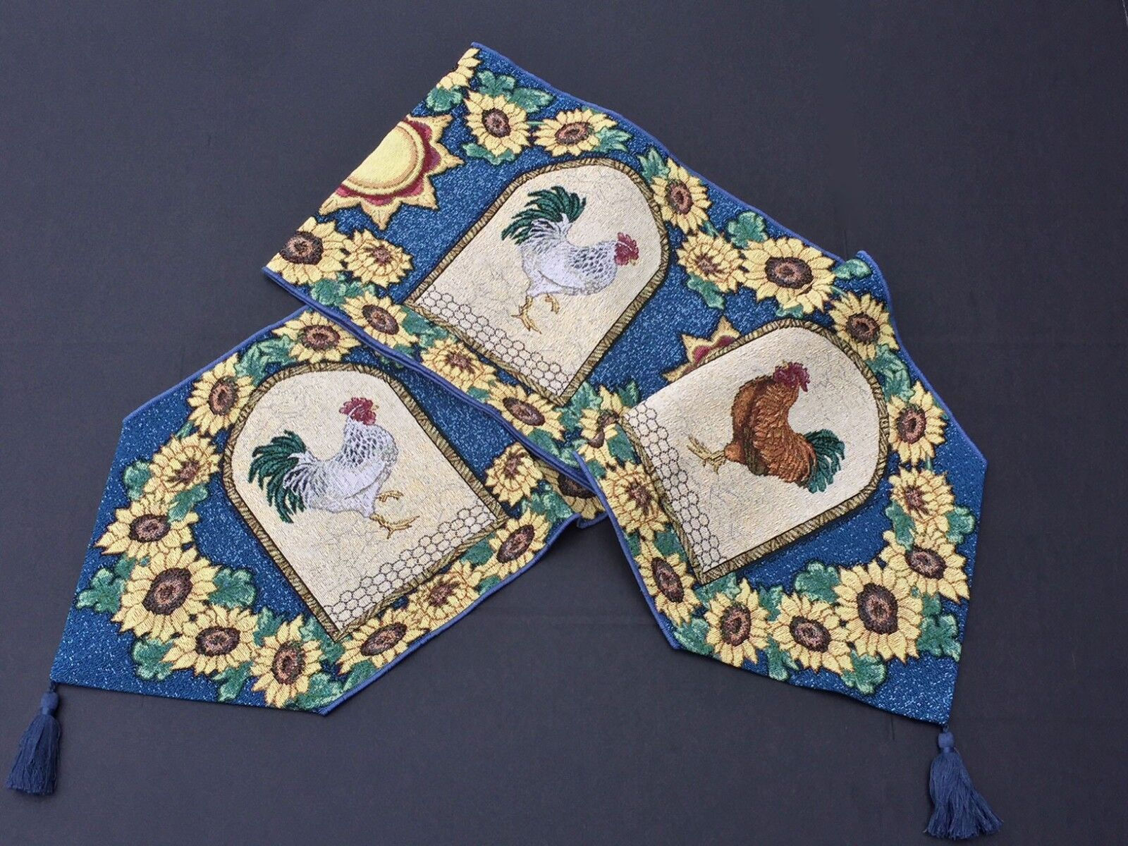 Le Roost II Roosters & Sunflowers Tapestry Table Runner