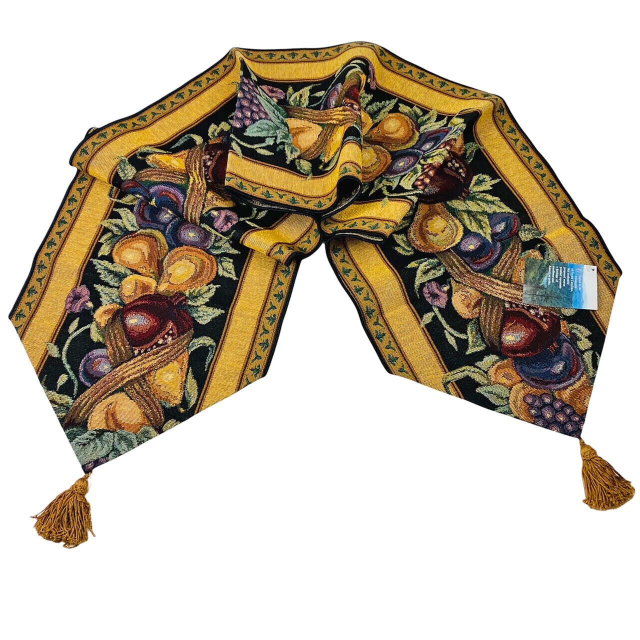 Old World Italy Flowing Fruits Grapes Plums Pears 72" Tapestry Table Runner