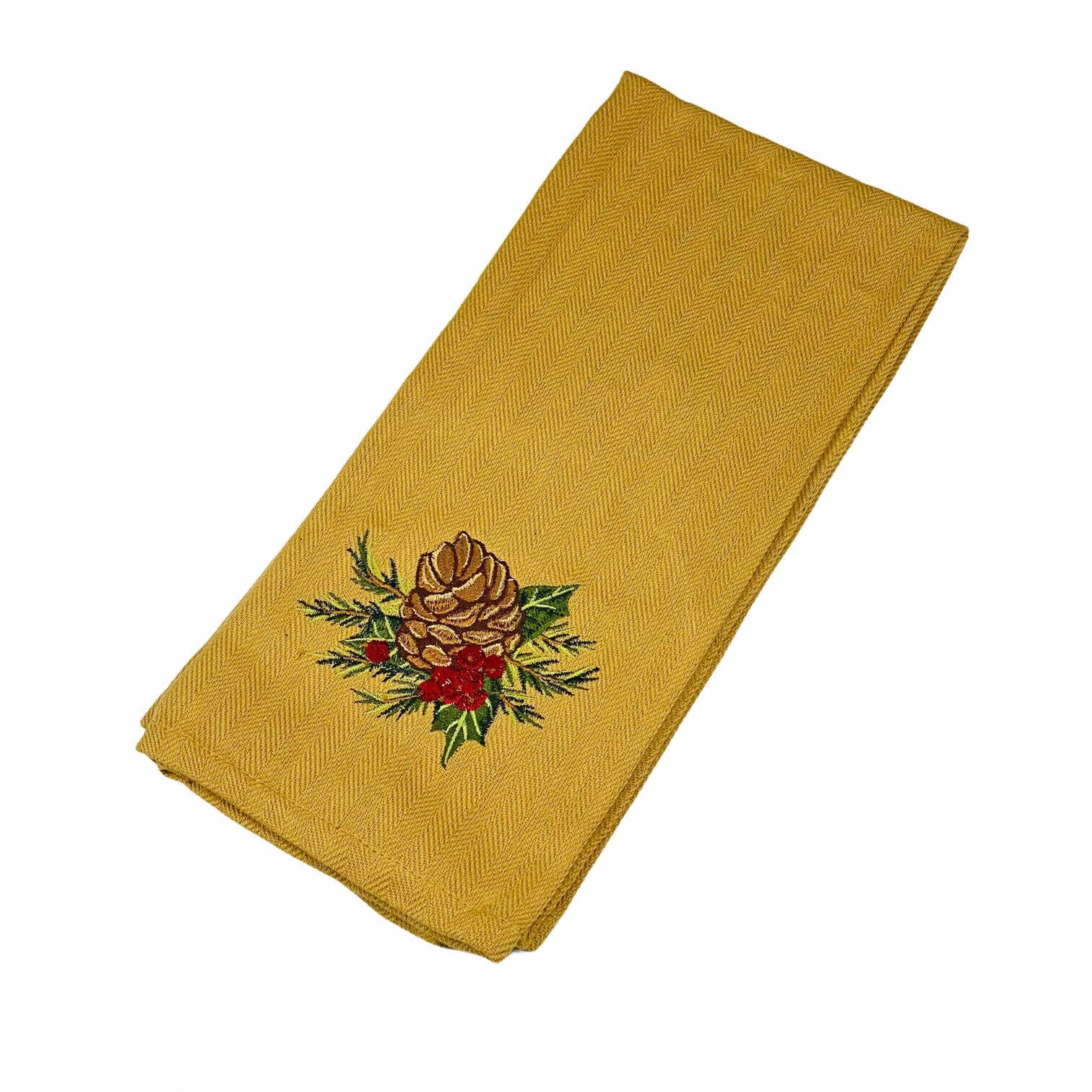 Holiday Pine Cone Christmas Embroidered Applique Kitchen Dish Towel