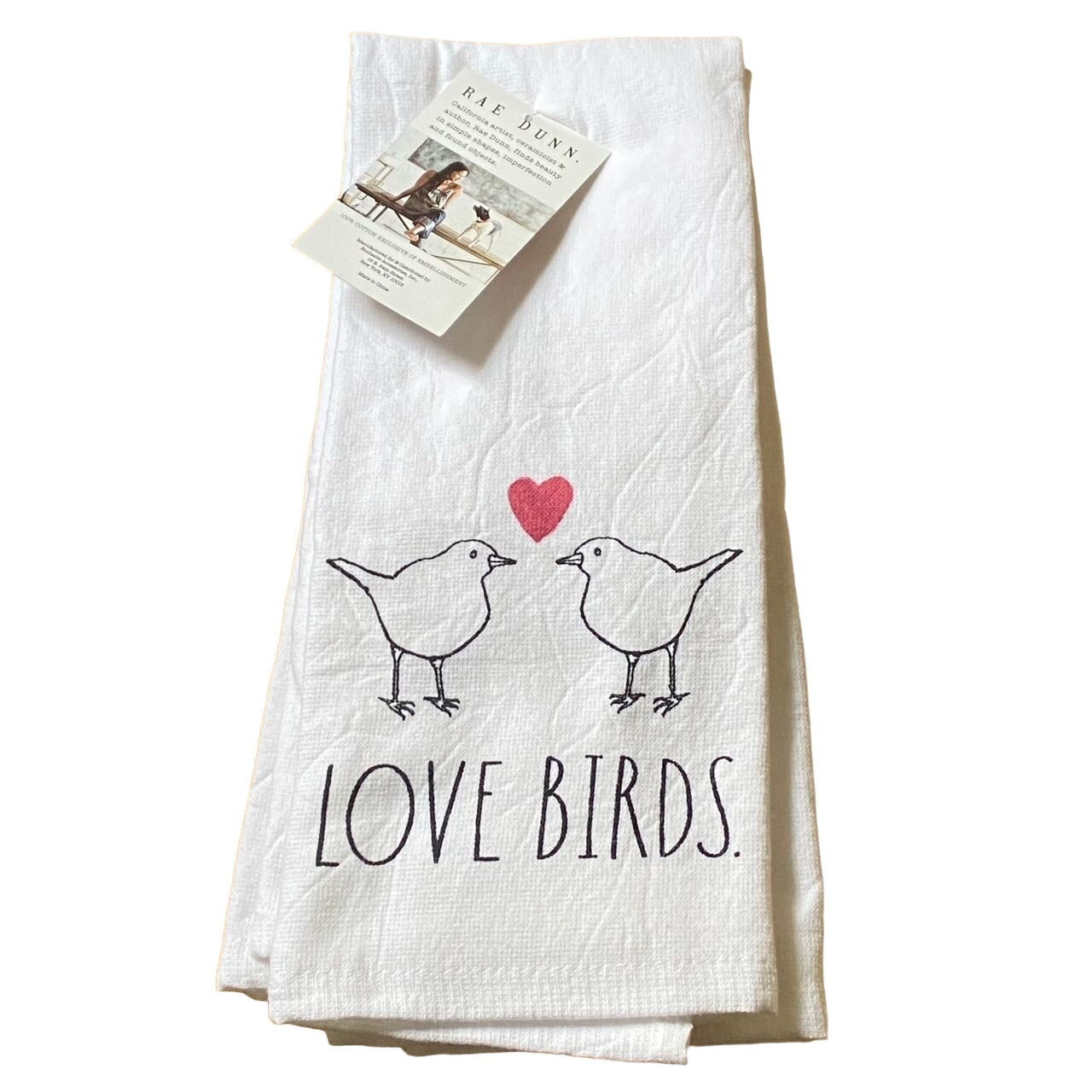 Rae Dunn Valentines Day Love Birds Kitchen Towels Set of 2