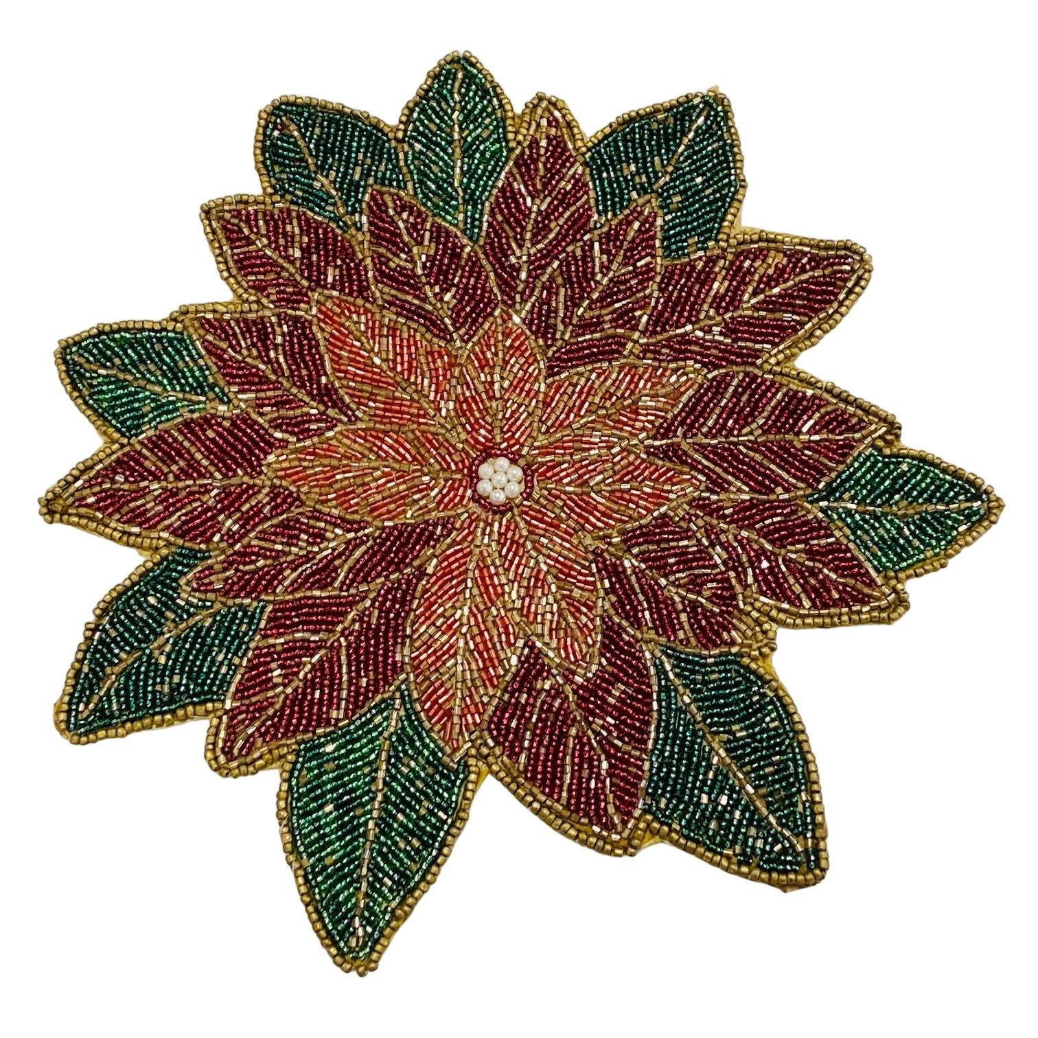 Nicole Miller Christmas Holiday Poinsettia Beaded 14" Charger Placemat