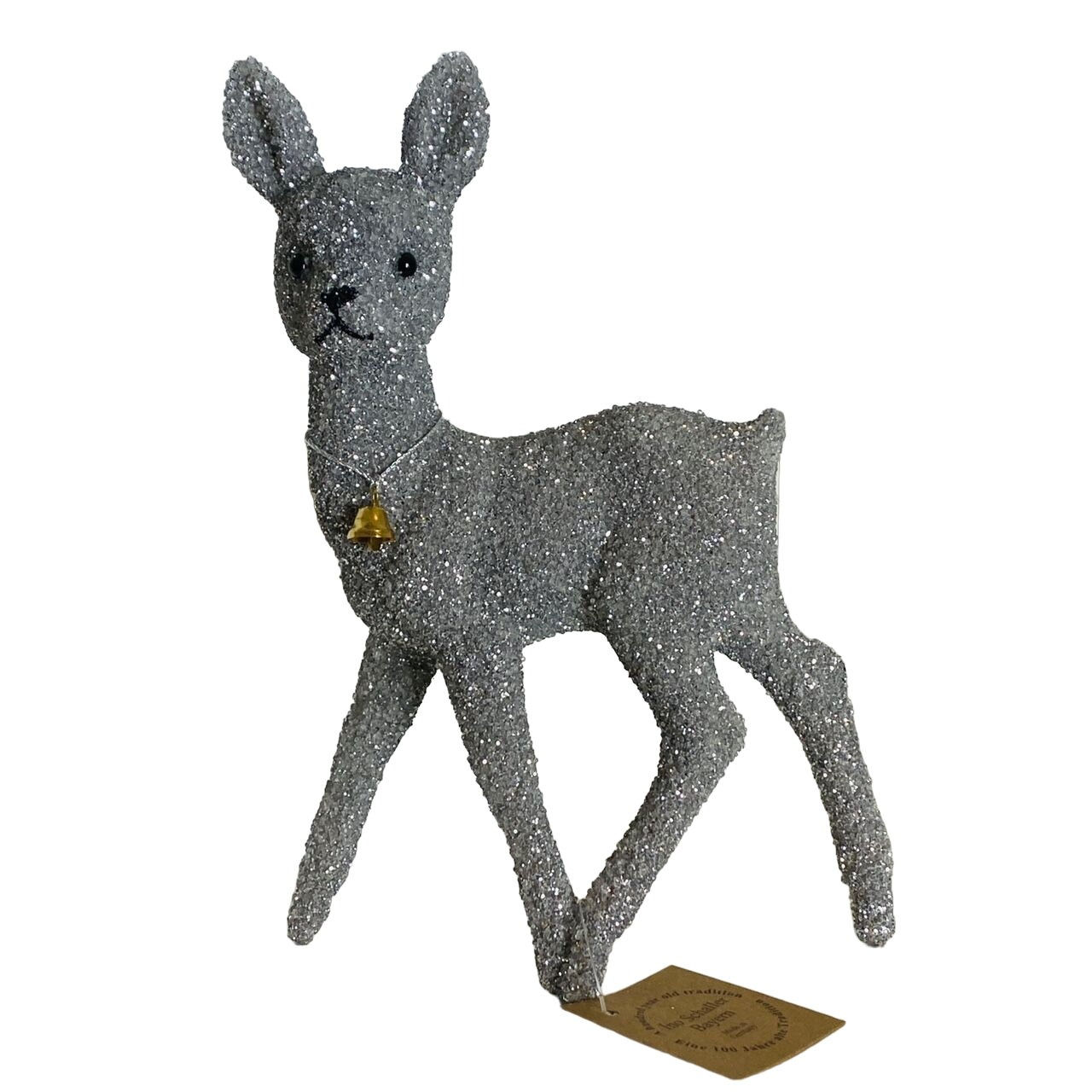 Ino Schaller Bayern Germany Gray Glitter Christmas Baby Deer Figurine with Bell