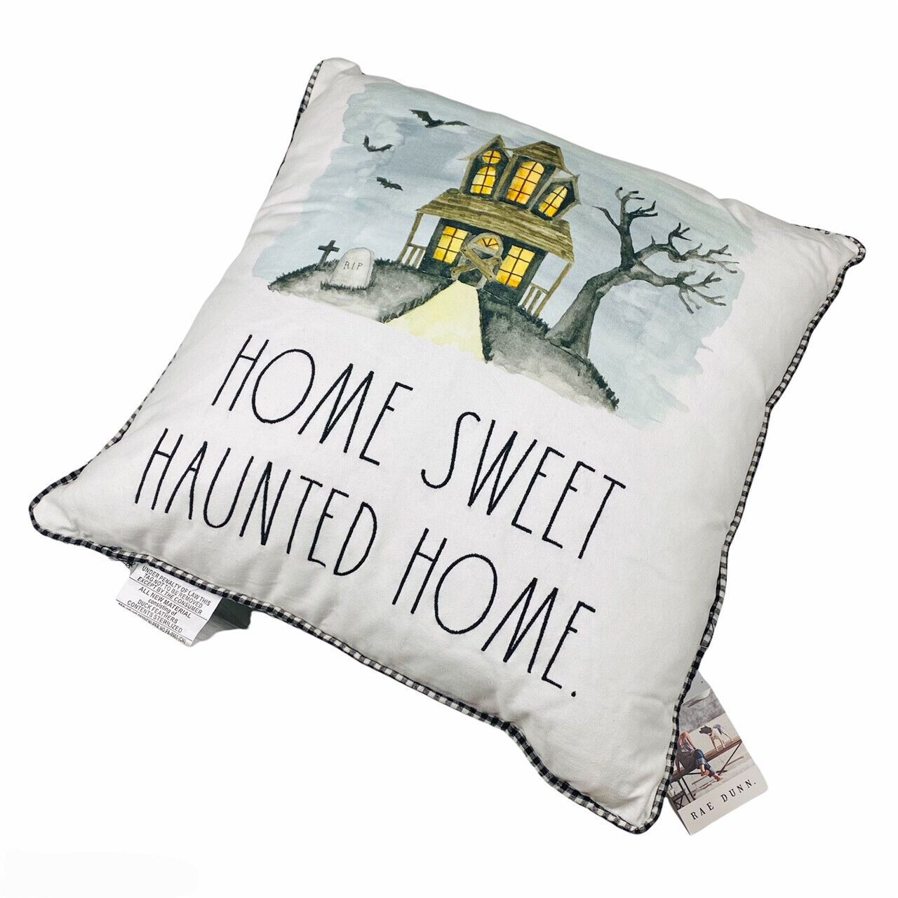 Rae Dunn Halloween Home Sweet Haunted Home 20" Cotton Zippered Throw Pillow
