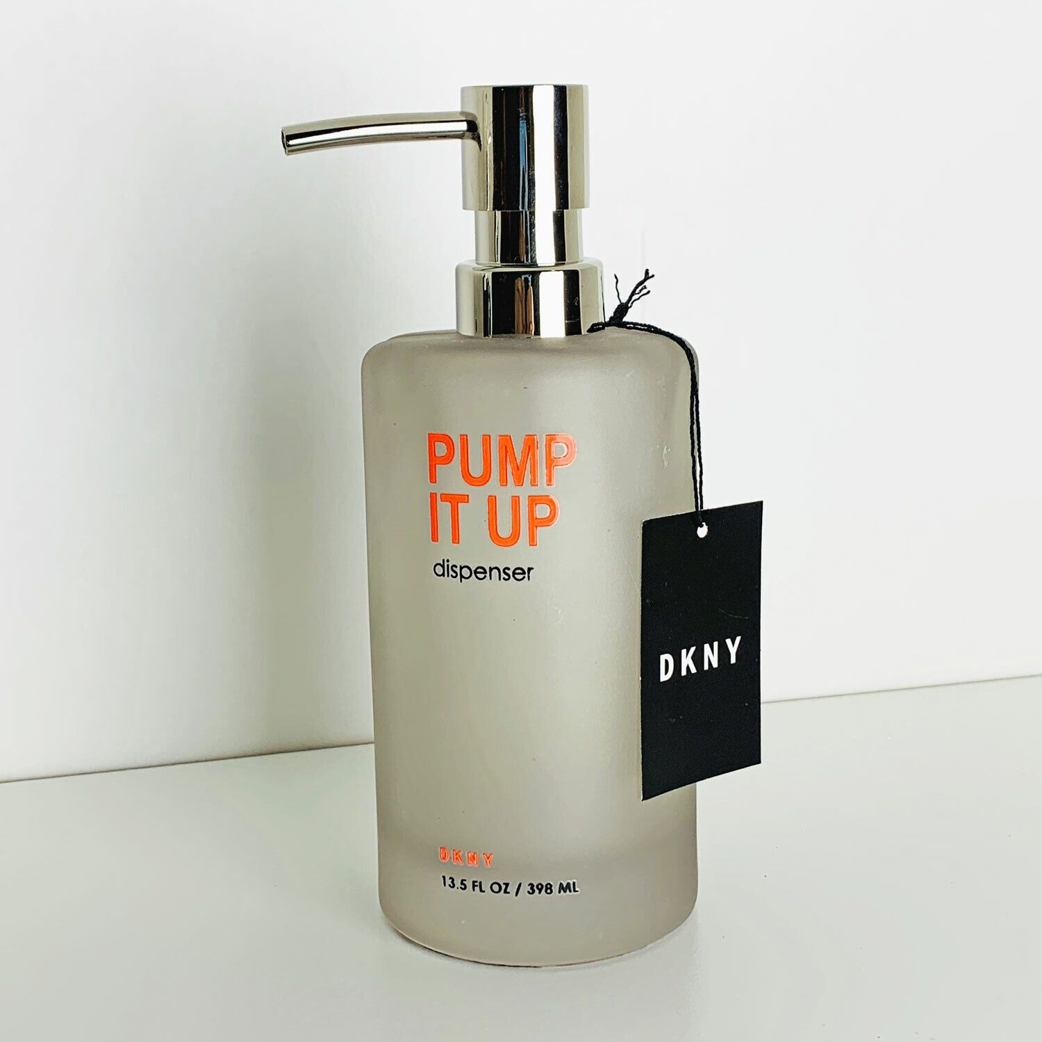 DKNY Pump It Up Modern Contemporary Frosted Glass Pump Soap Dispenser