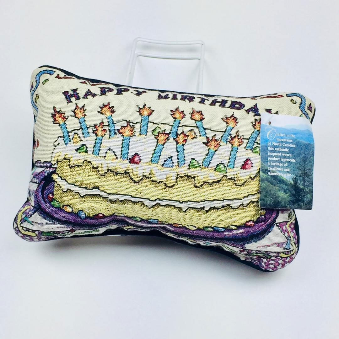 Happy Birthday ~ Birthday Cake with Candles Tapestry Word Pillow