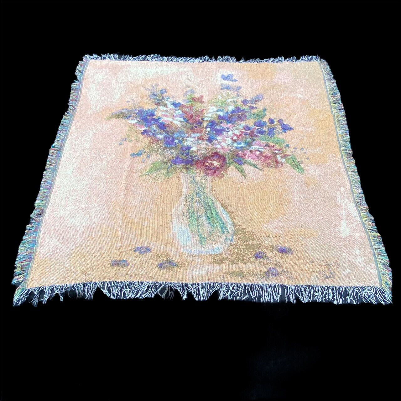 Cut Flowers in Vase Vintage Cotton Tapestry Afghan Throw ~ Artist, Cheri Blum