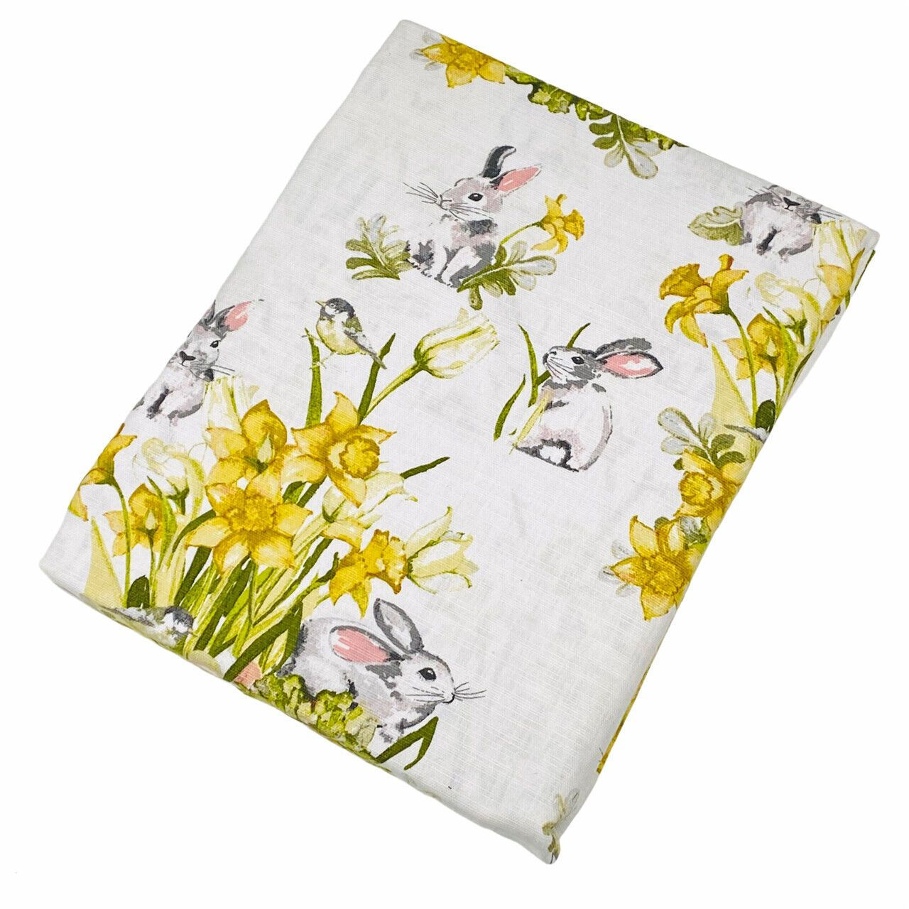 Bunny Hill Farms Easter Rabbits Yellow Daffodils 60"x120" Oblong Tablecloth