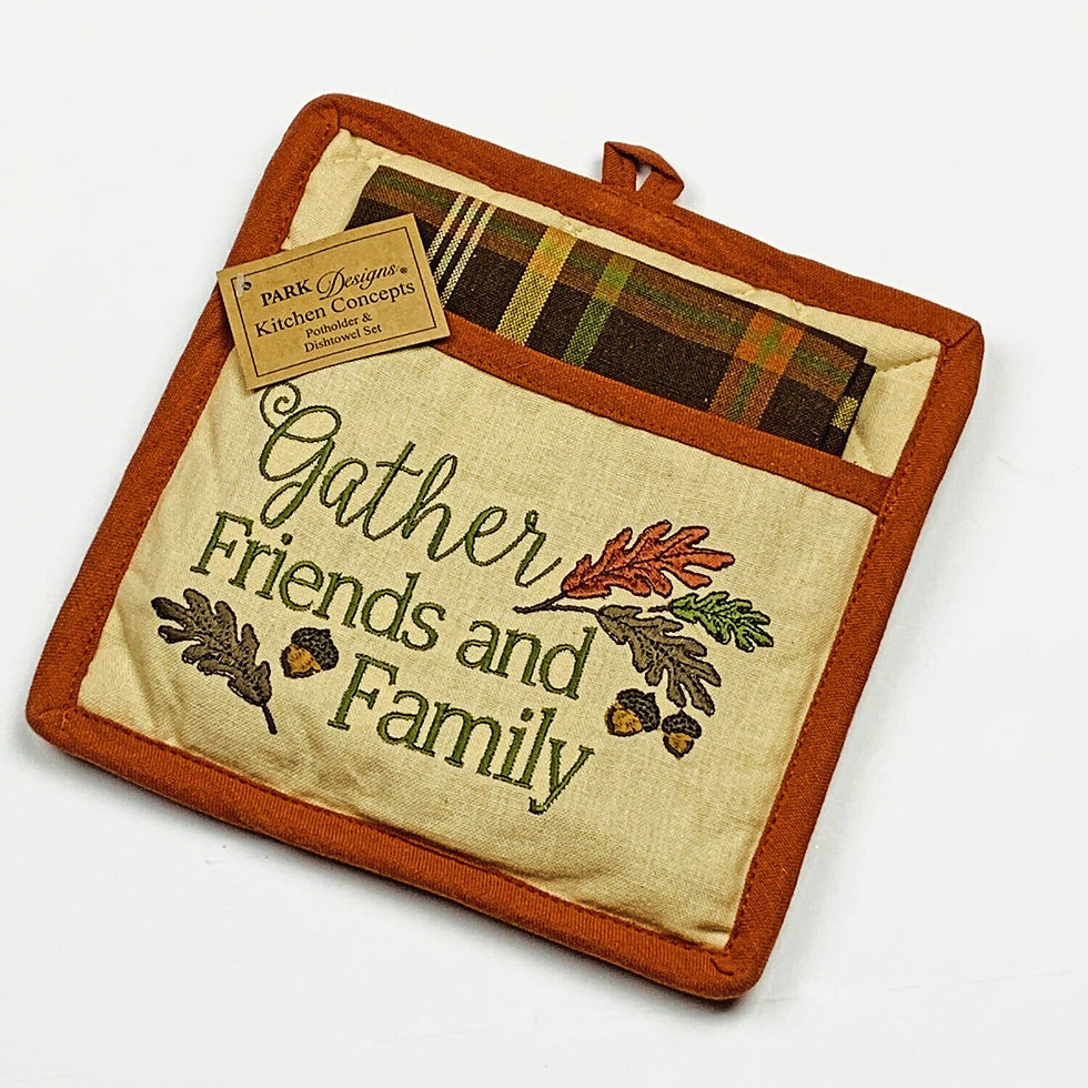 Gather Friends and Family Fall Harvest Embroidered Potholder Dishtowel Set