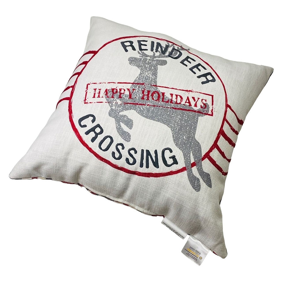 Brentwood Christmas Reindeer Crossing 20in Reversible Plaid Square Toss Pillow