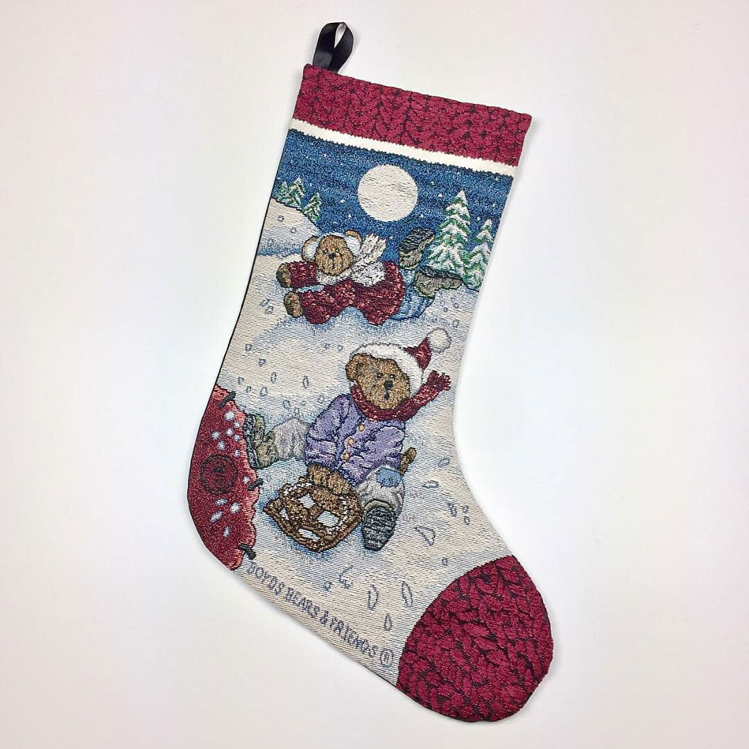 Boyds Bears Enjoy The Ride Aspen & Tahoe Sled Riding Tapestry Christmas Stocking