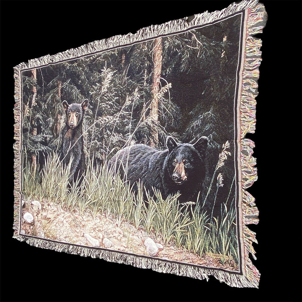 Black Bear and Curious Cub Vintage 1999 Tapestry Afghan Throw ~ Art, Ron Parker