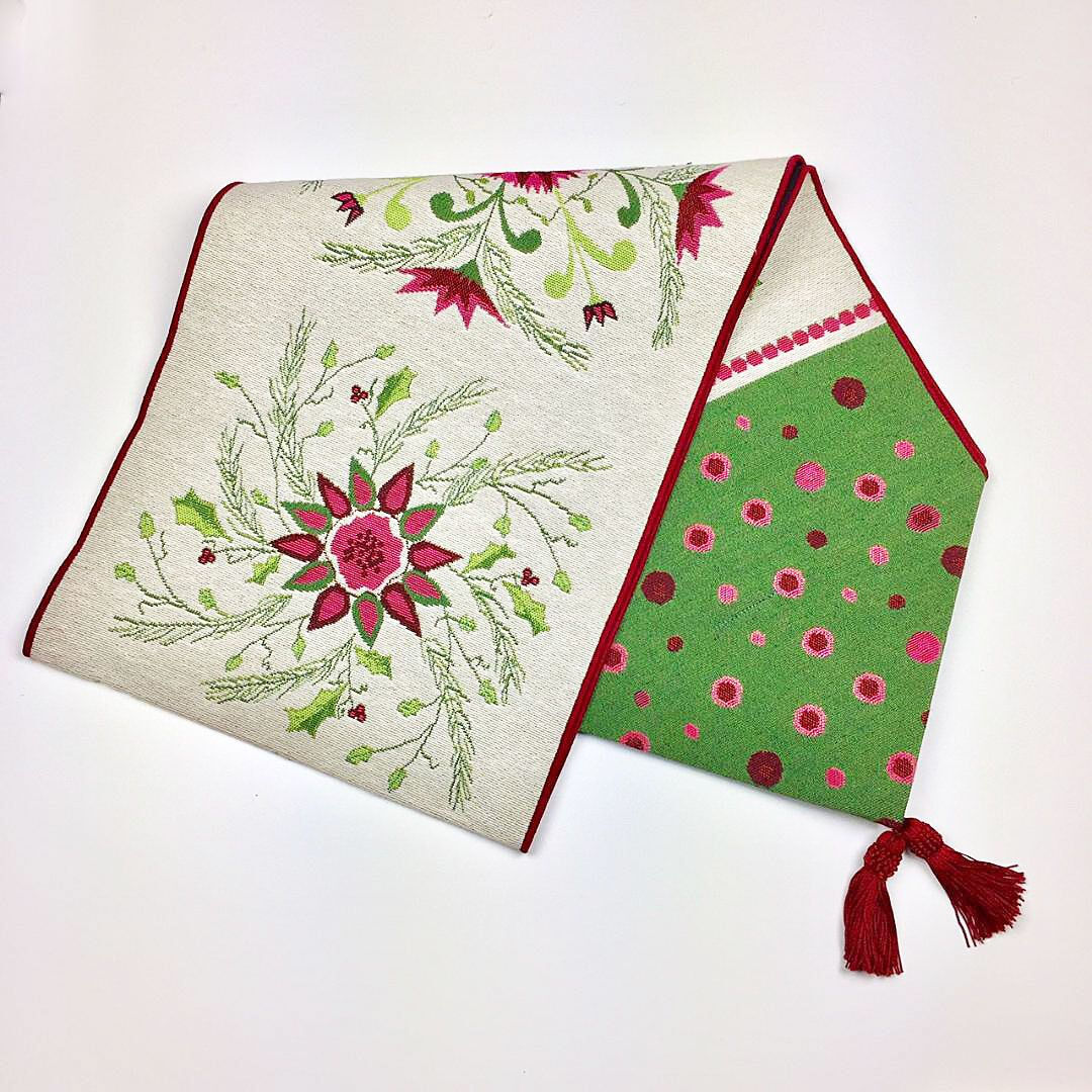 Holiday Christmas Floral & Holly Tapestry Table Runner ~ Artist, Cindy Shamp