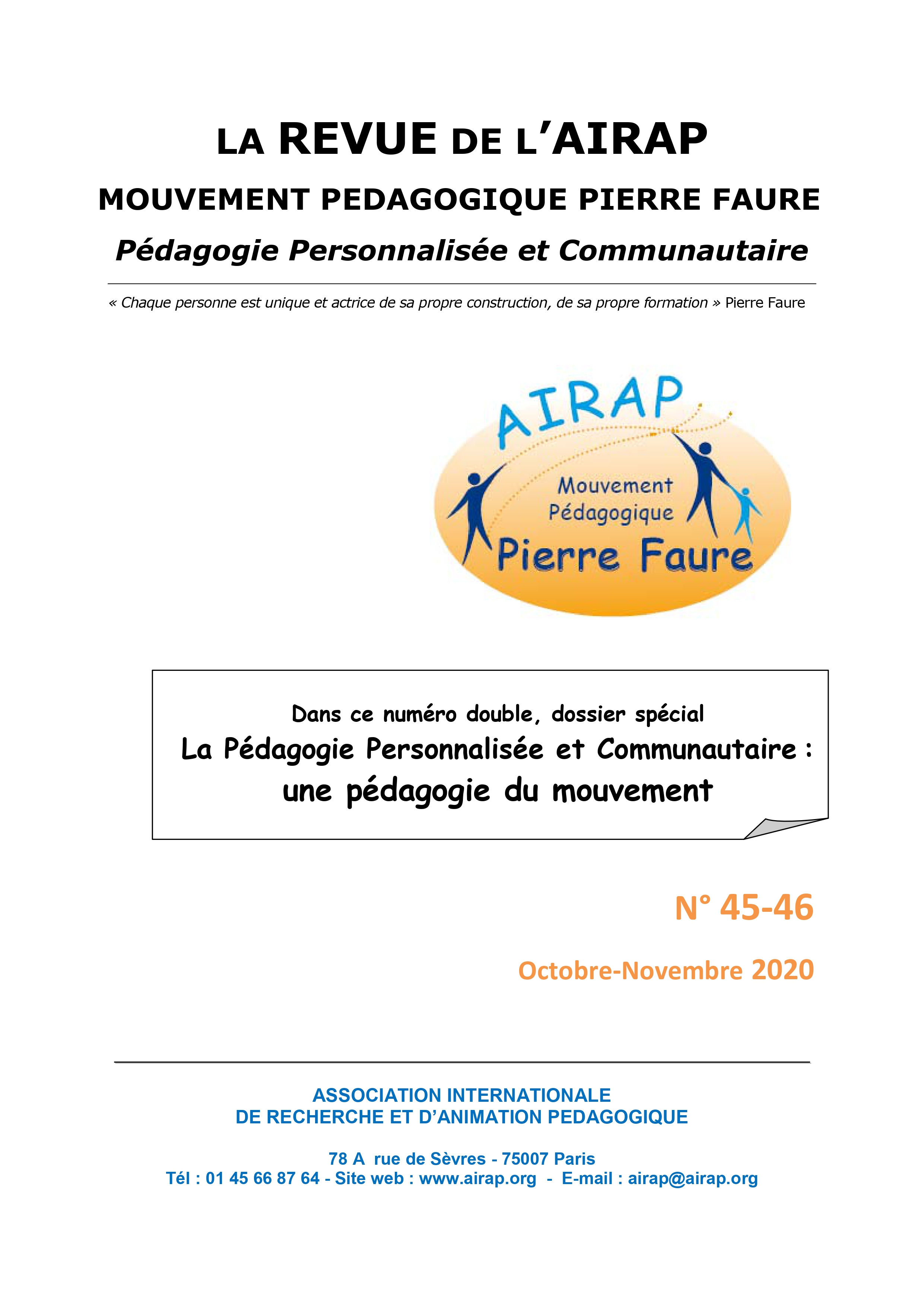 N° 45-46 octobre novem 2020 "La pédagogie personnalisée et communautaire : "
