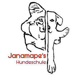 Logo Janamapes Hundeschule aus 2 gezeichneten Hundeumrisse und roter Text auf weisem Hintergrund.
