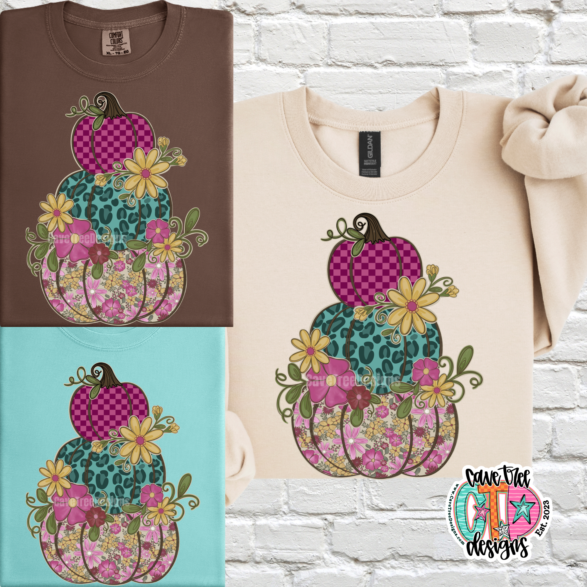 Floral Pumpkin Stack Shirt for Thanksgiving