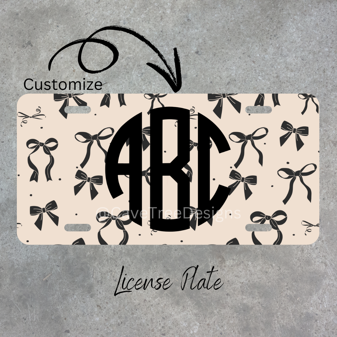 Beige Bows Monogram - License Plate