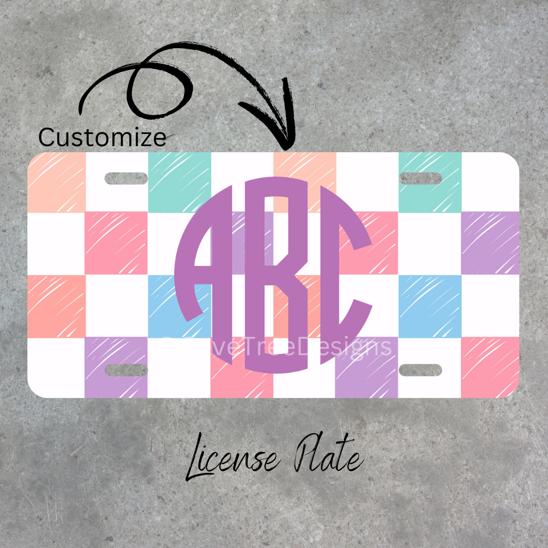 Spring Checkered Monogram - License Plate