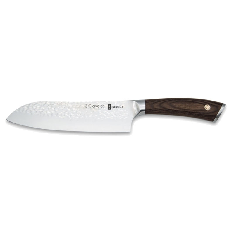 cuchillo tres claveles forjado #1018 santoku sakura 17,5 cms