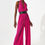 Miniatura: Satin Halter Neck Pleated Maxi Jumpsuit in Fuchsia