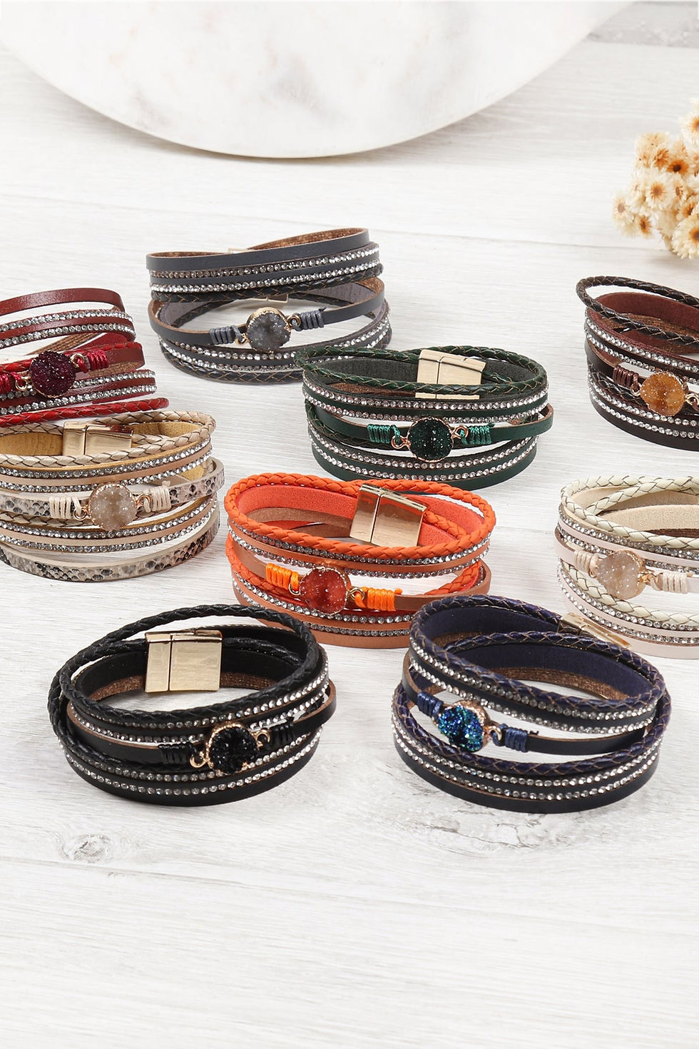 Thumbnail: Rhinestone Encrusted Druzy Wrap Bracelet