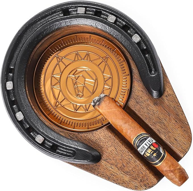 LIN WOODEN CIGAR AHSTRAY - HORSESHOE DESIGN