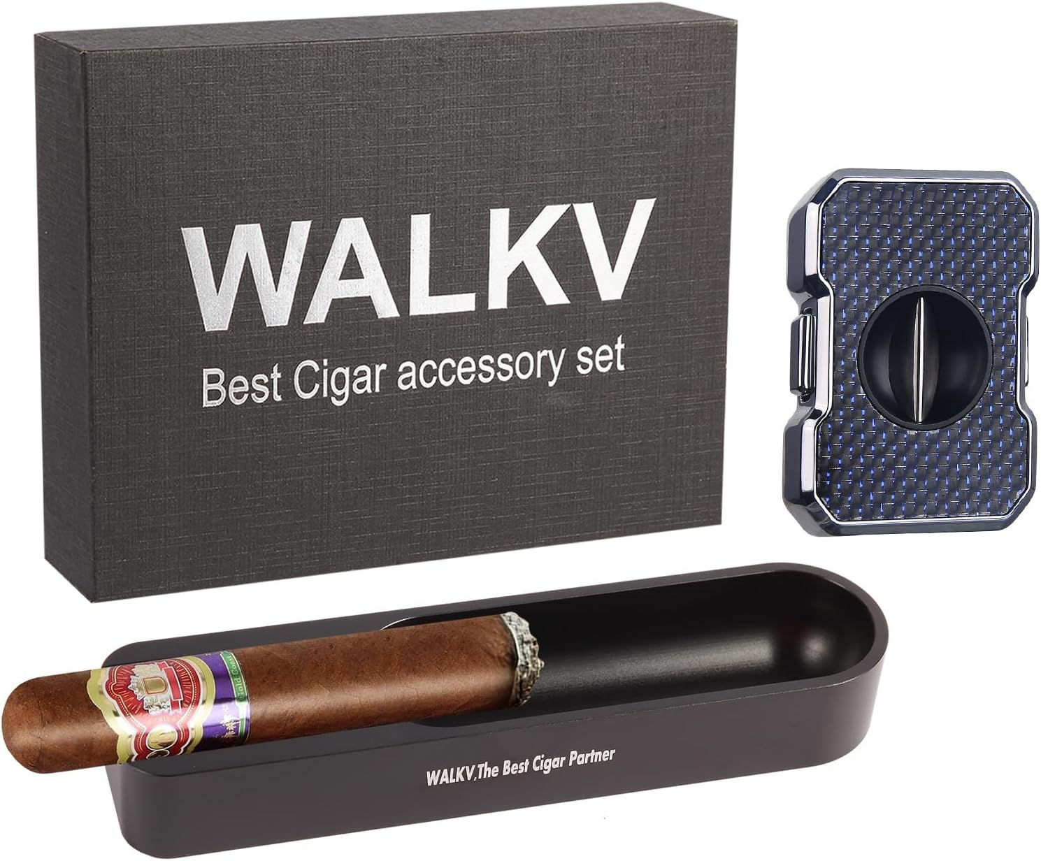 SET ASHTRAY AND V CUTTER BLUE
