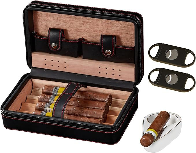 WANTHER LEATHER CIGAR CASE TRAVEL -BK