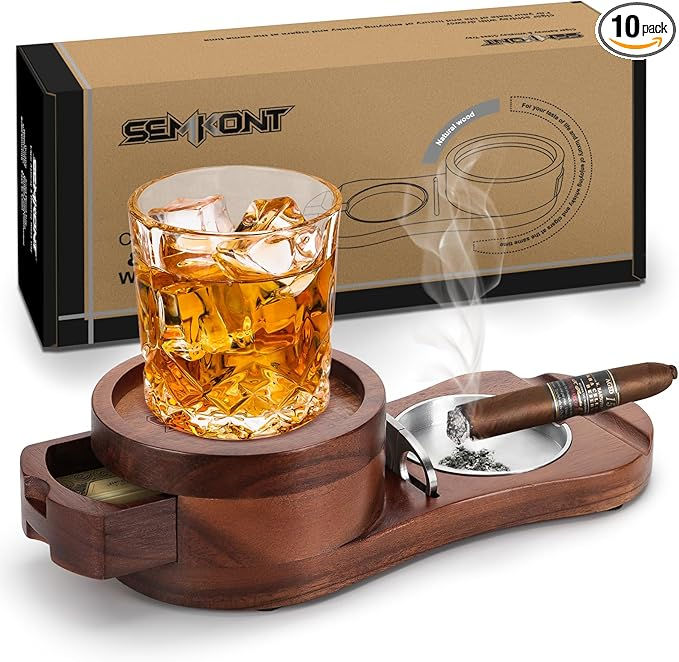 SEMKONT CIGAR ASHTRAY WHISKY GLASS TRAY