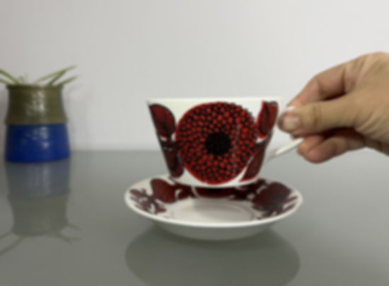 Gustavsberg 紅菊 (Red Aster) 茶杯組 by Stig Lindberg