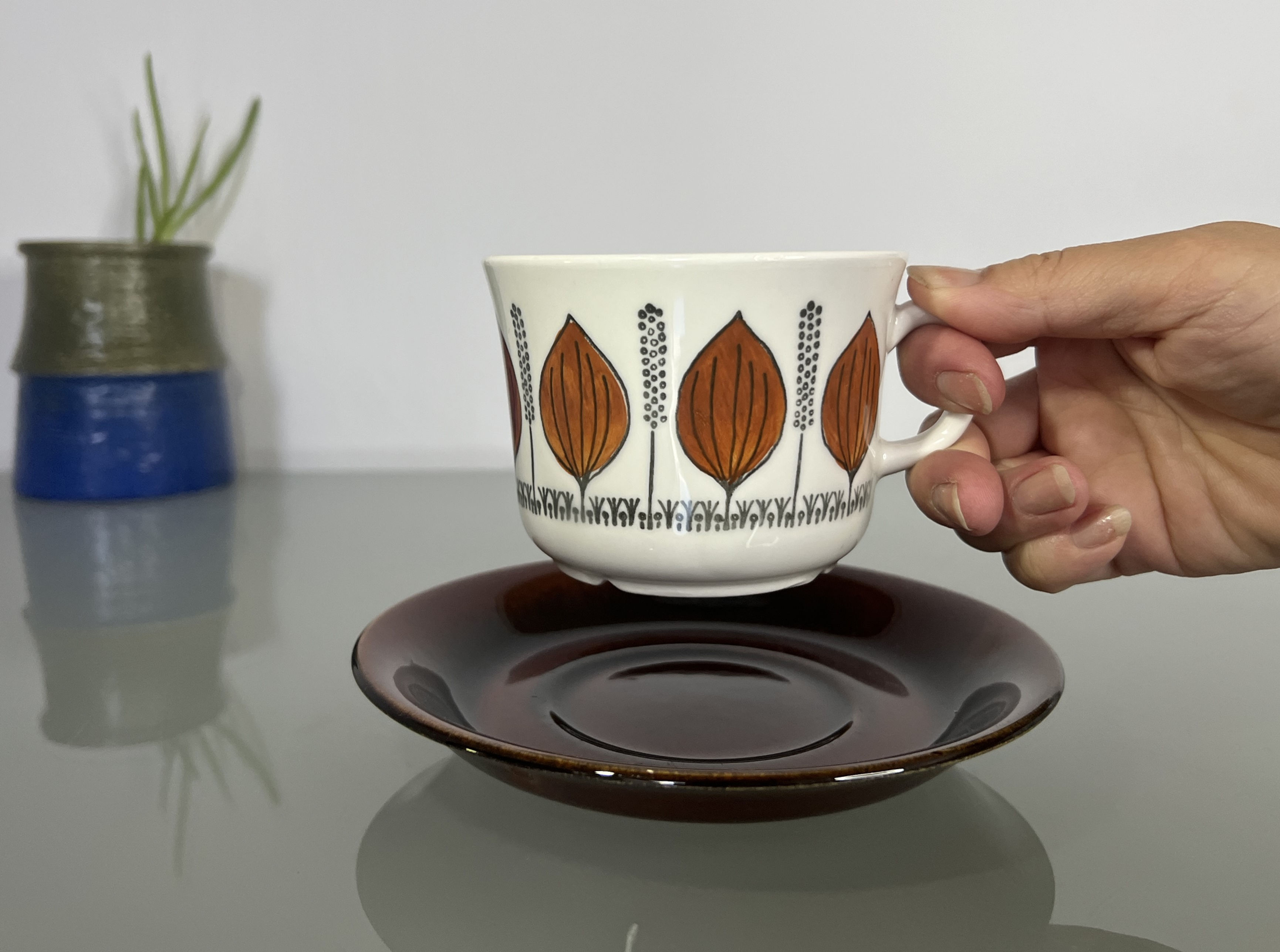 Gefle Groblad (Brown), Tea Cup Set by Barbro Löfgren-Örtenda