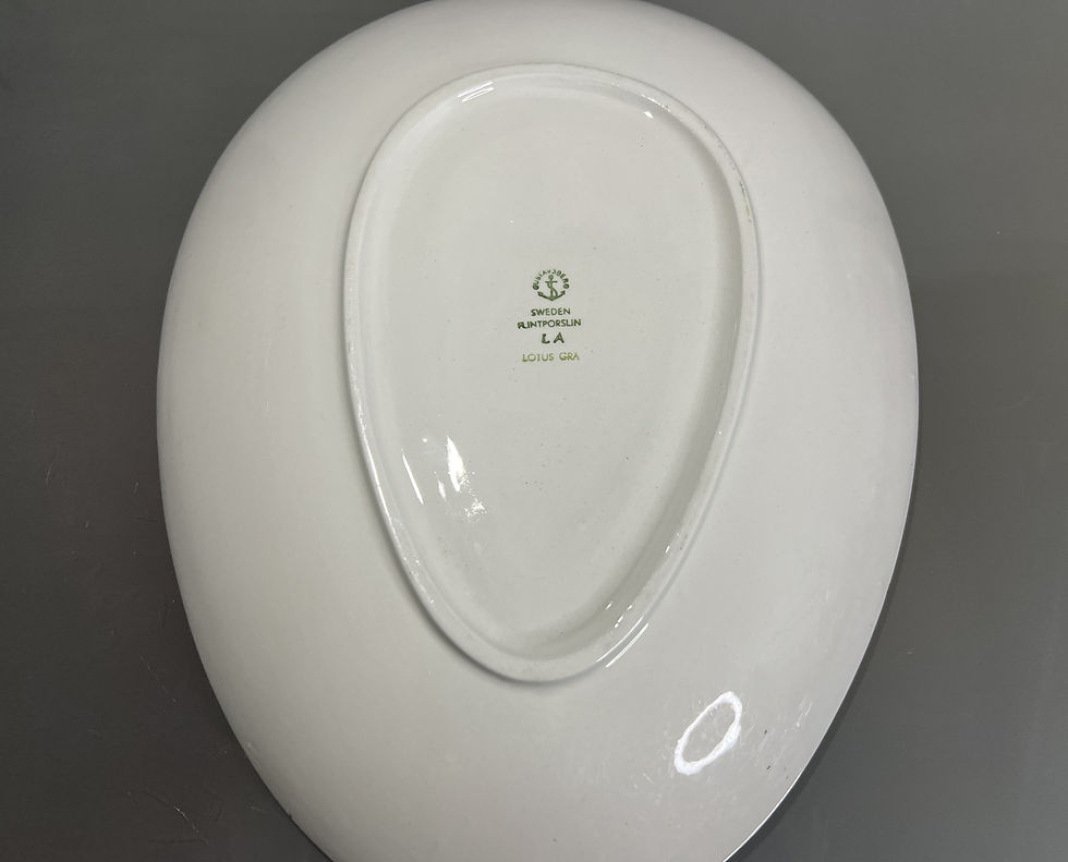 Thumbnail: Gustavsberg Lotus Grå (Grey) Oval /Egg Shape Serving Plate by Stig Lindberg