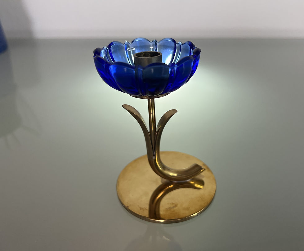 Thumbnail: Ystad Metall Blue Flower Candle Holder by Gunnar Ander