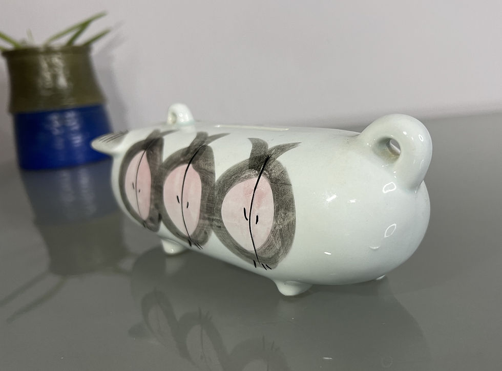 Thumbnail: Vintage Piggy Bank with Hand Painted Pink Apples