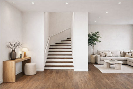 Rénovation escalier marche en chêne brun et contremarche blanche