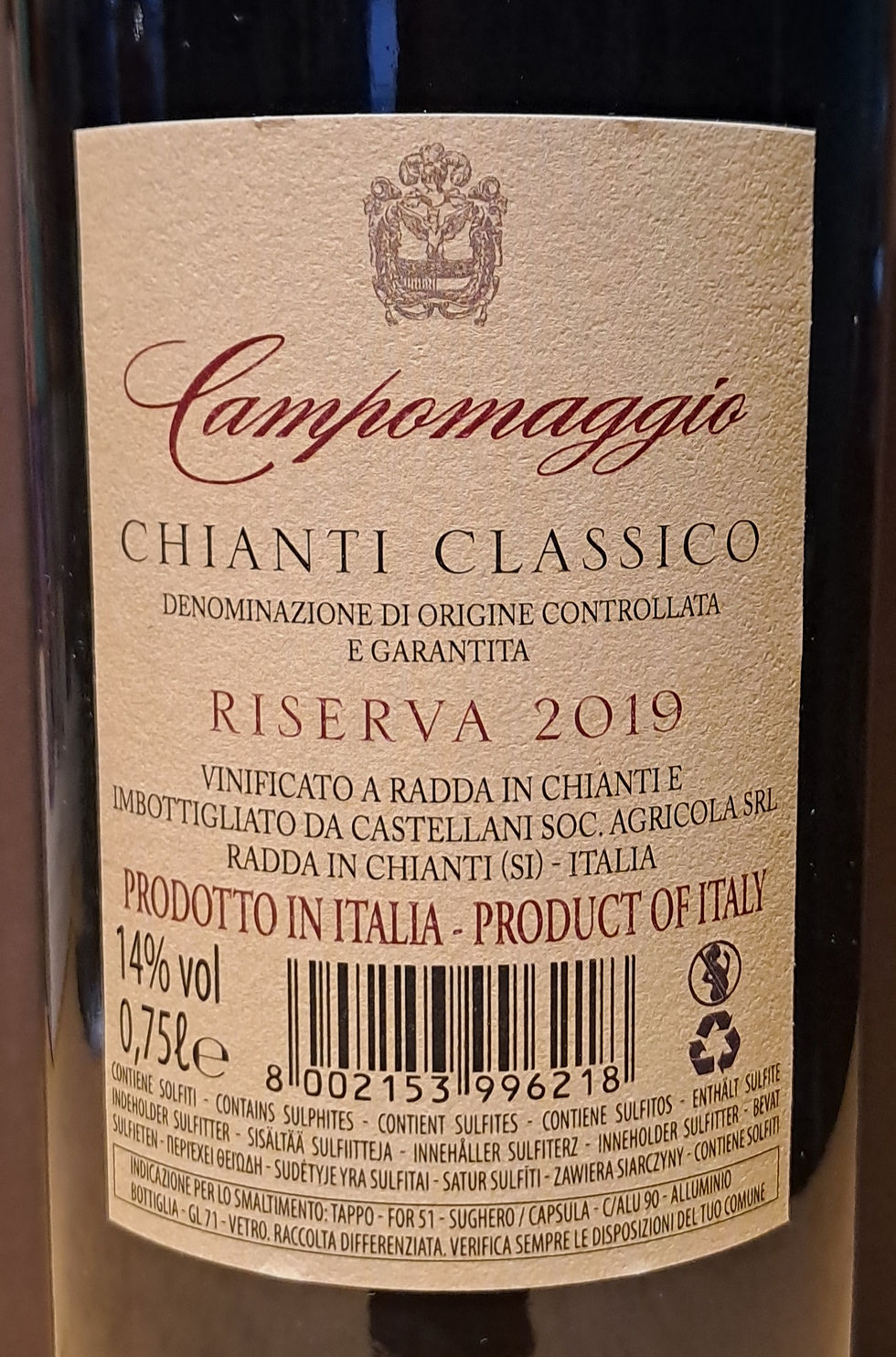 Thumbnail: CHIANTI CLASSICO RISERVA 2019 DOCG TENUTA DI CAMPOMAGGIO