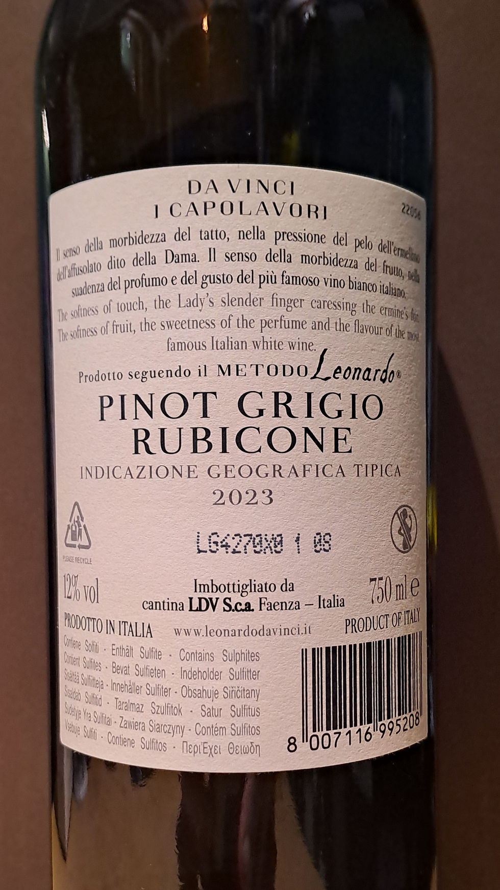 Thumbnail: PINOT GRIGIO RUBICONE LA DAMA CON L'ERMELLINO IGT DA VINCI
