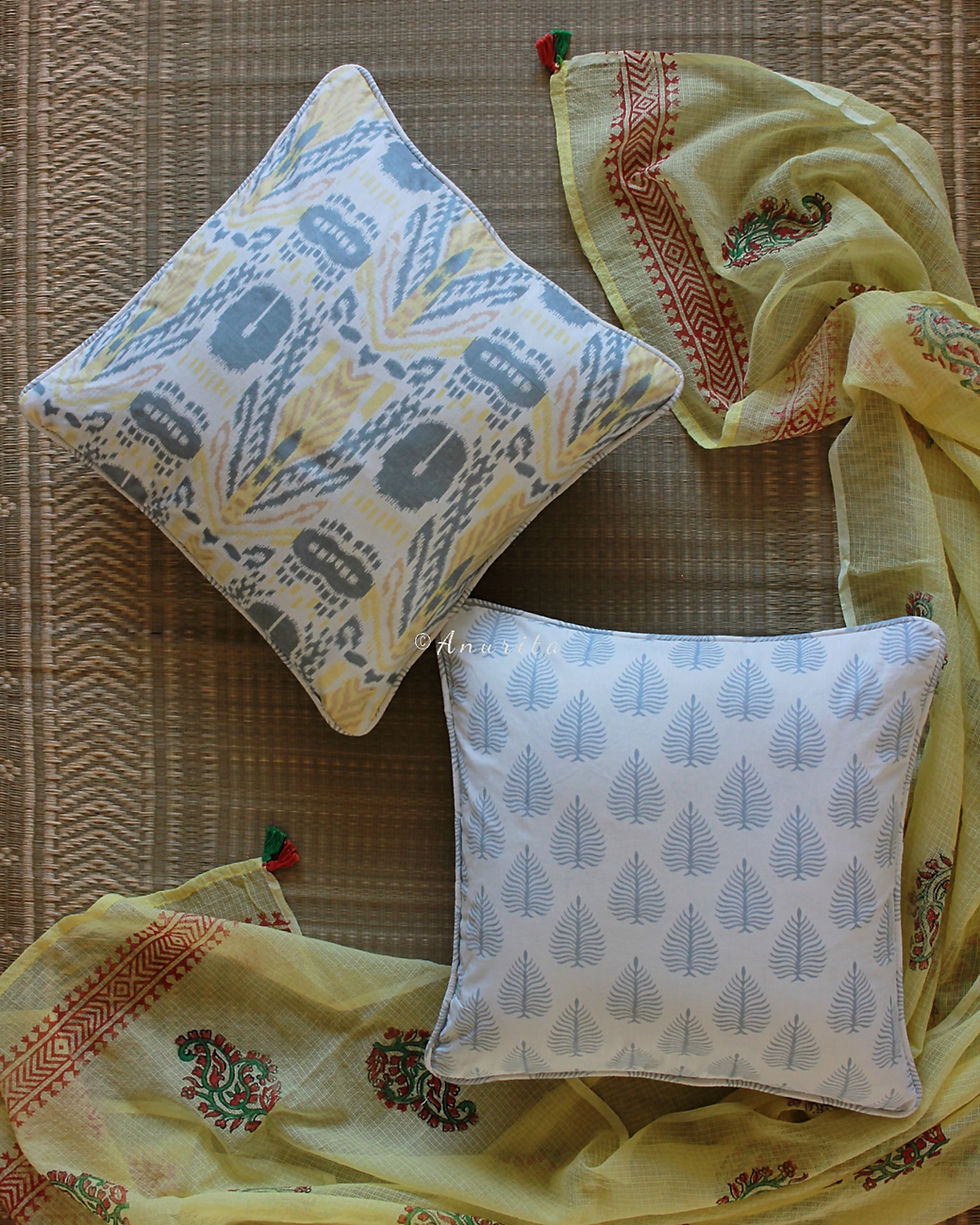 "January" Cotton Reversible Printed Square Cushion Covers (Set of 2)