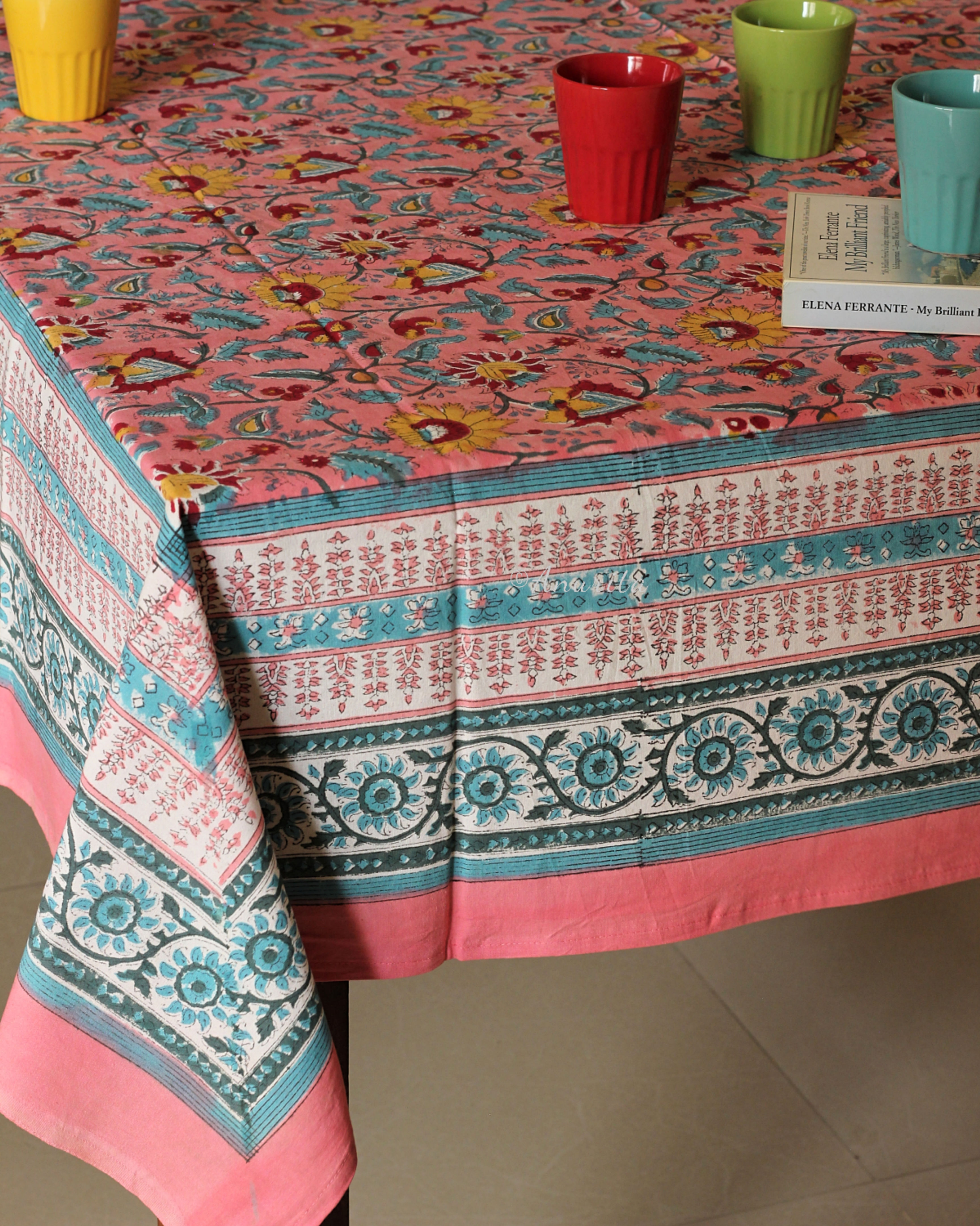 Standard 6 Seater Cotton, Hand Block Printed, "Tapur Tupur" Table Cover.