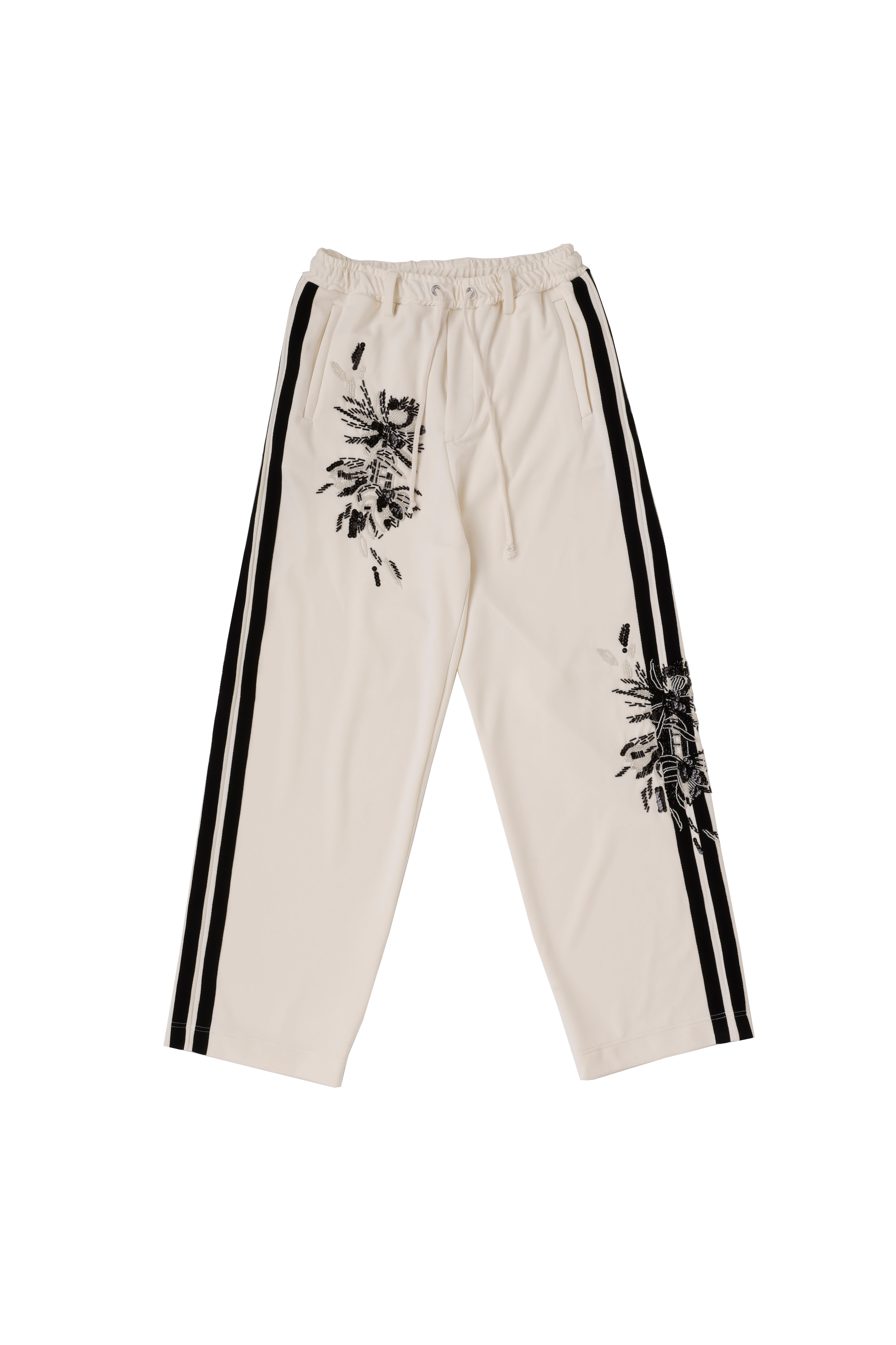 Bead Motif Embroidered Track Pants - GekkaBijin- / IVORY