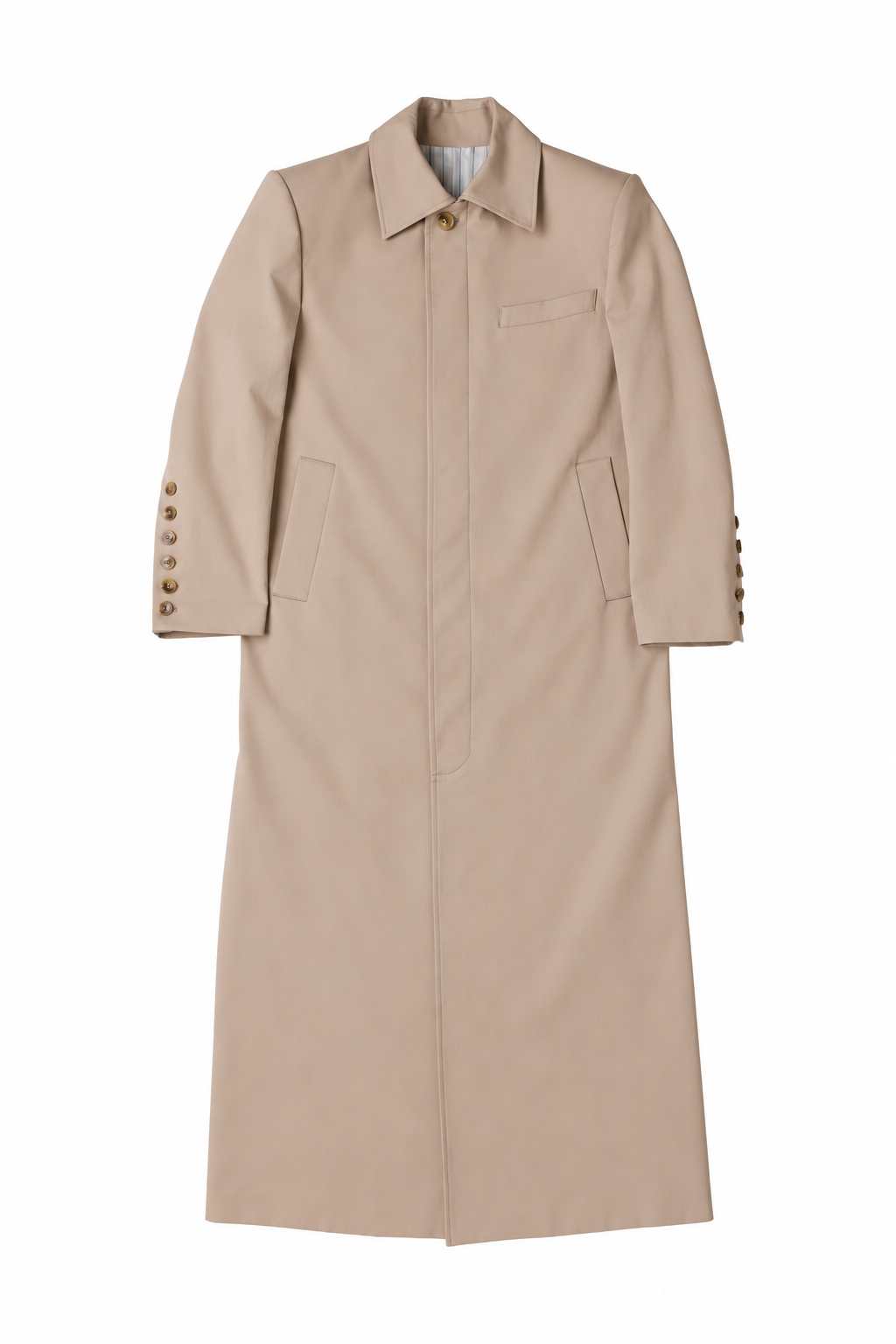 Concave Stand-Collar Long Coat / BEIGE