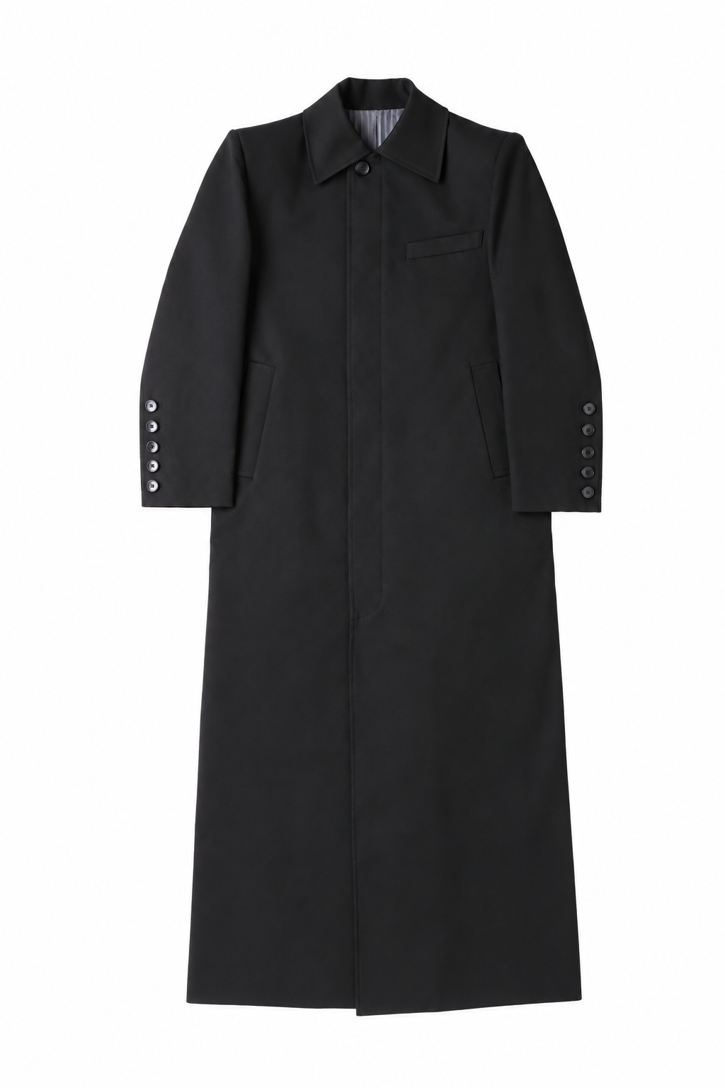 Concave Stand-Collar Long Coat / BLACK