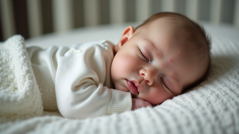 Eye-level view of a peaceful infant sleeping